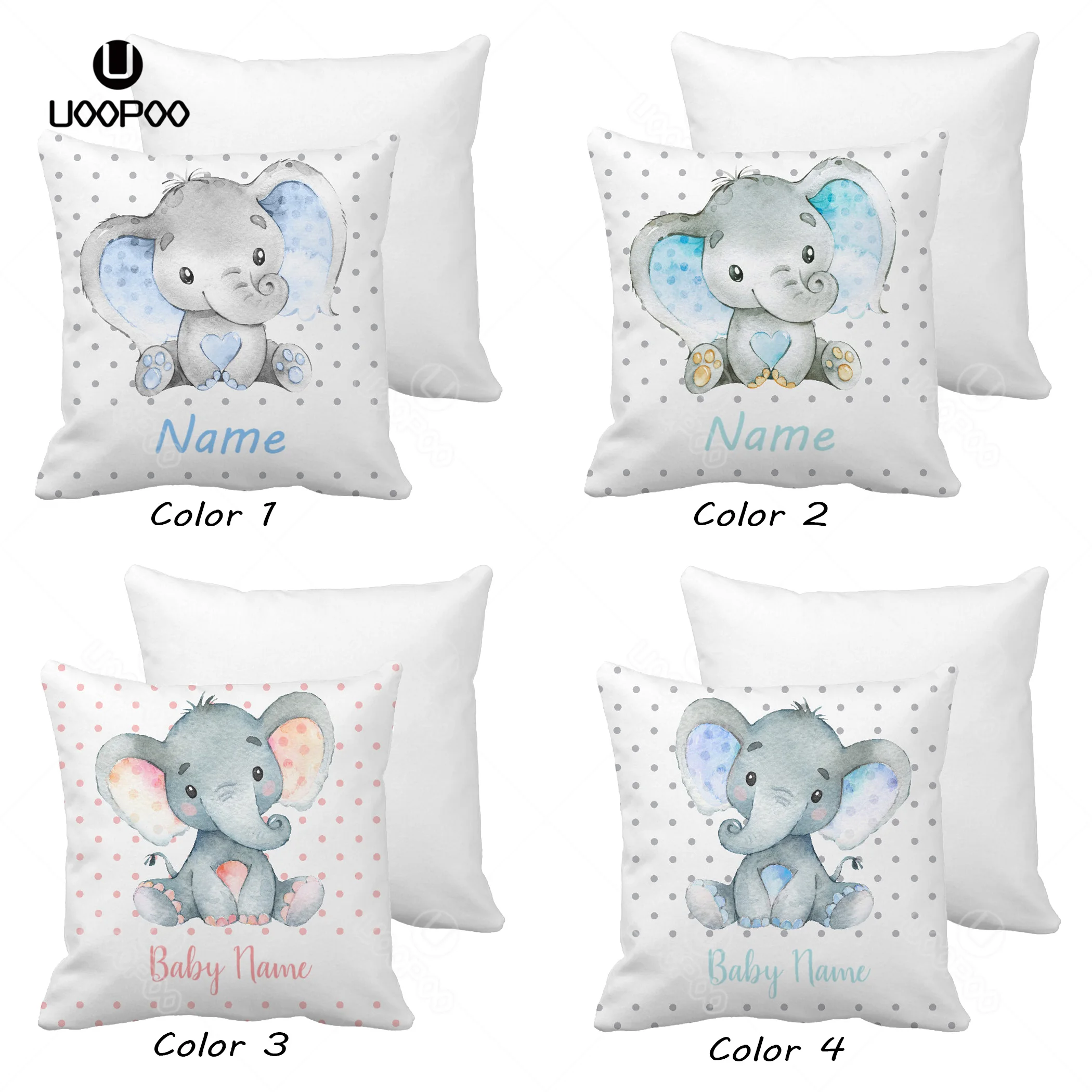 Customized Cute Blue Elephant Baby Boy Stats Throw Pillow Cover Home Decorative Polyester / Canvas Cushion Covers for Seat