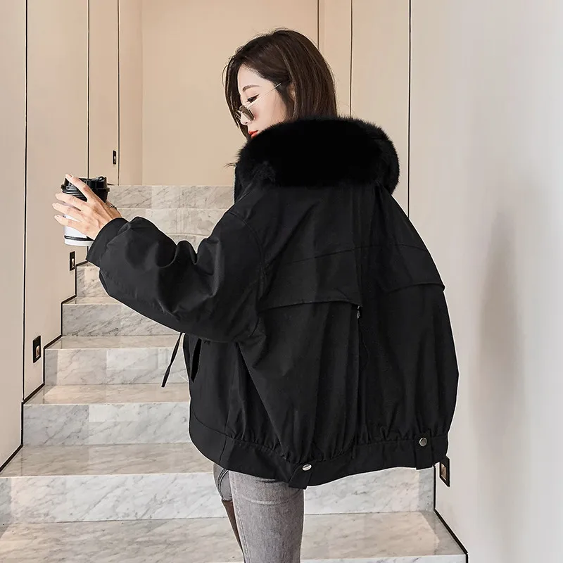 MENINA BONITA 2022 Winter Women Fashion Parkas Natural Real Fox Fur Placket Thick Rex Rabbit Fur Liner Warm Outerwear Streetwear