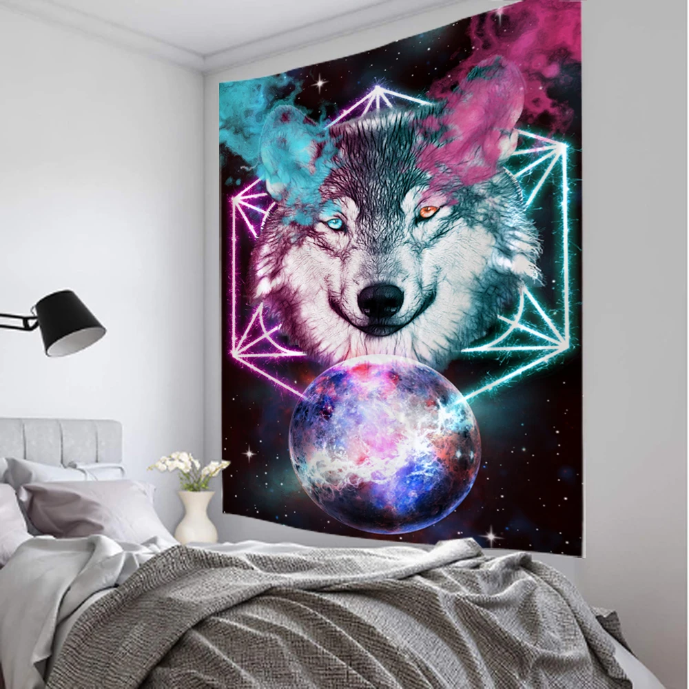 Animal Series Wolf Lion Tapestry Art Blanket Curtain Hanging at Home Bedroom Living Room Decoration