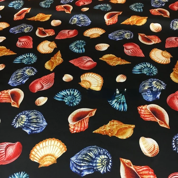 Conch shell printing color digital printing per meter brand heavy silk stretch satin cheongsam dress wide leg pants shirt fabric