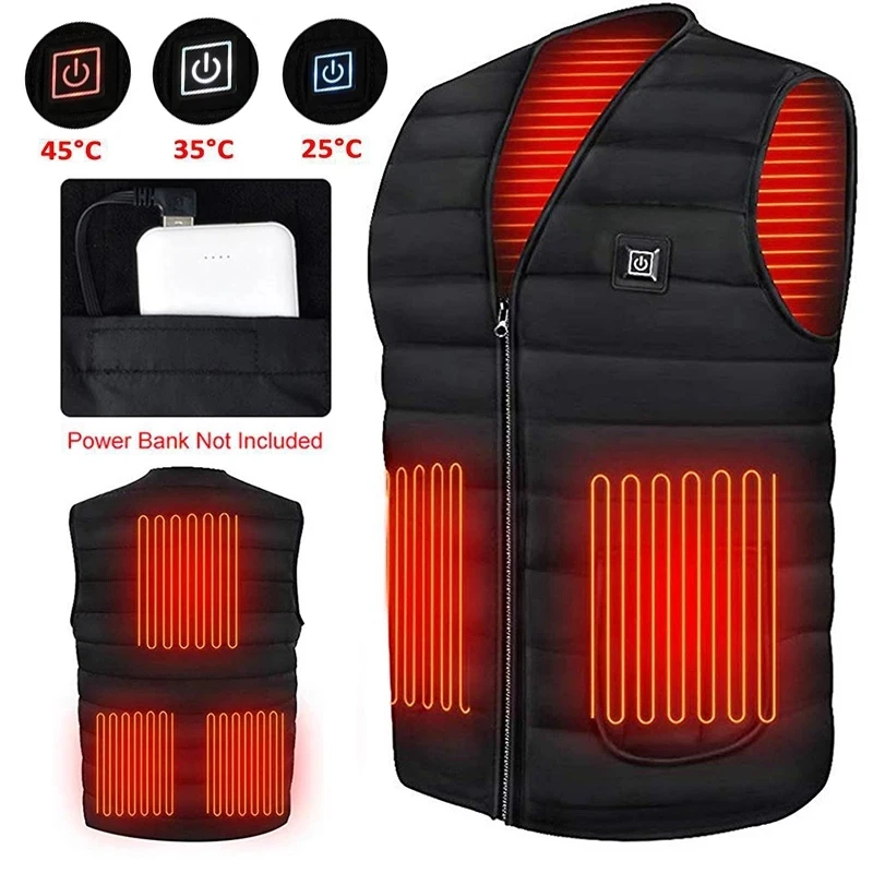 

Men Heating Sleeveless Jacket Lightweight USB Charging Heated Jacket Warmer Women's Vest Electric Down Cotton Coat