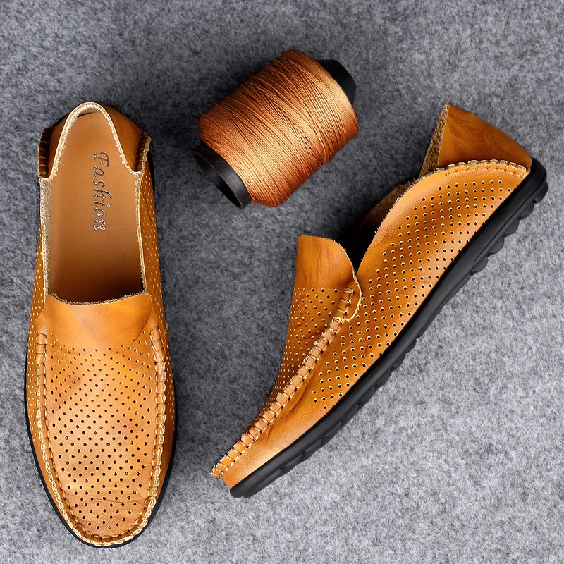 Summer Genuine Leather Shoes Men Comfortable Mesh Men Loafers Casual Shoes Men Flats Hot Sale Driving Shoes Moccasins Plus Size