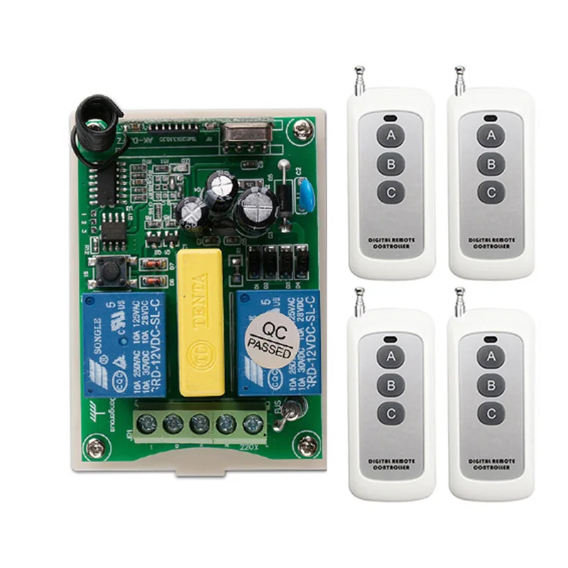 

433MHz Universal Wireless Remote Control AC 220V 2CH Relay Receiver Module RF Switch for Gate Garage opener For tubular motor