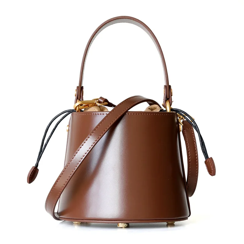 2022 Genuine Leather Girls Bucket Bag Women Real Leather Shoulder Bag Designer Handbags High Quality Ladies Tote Messenger Bags