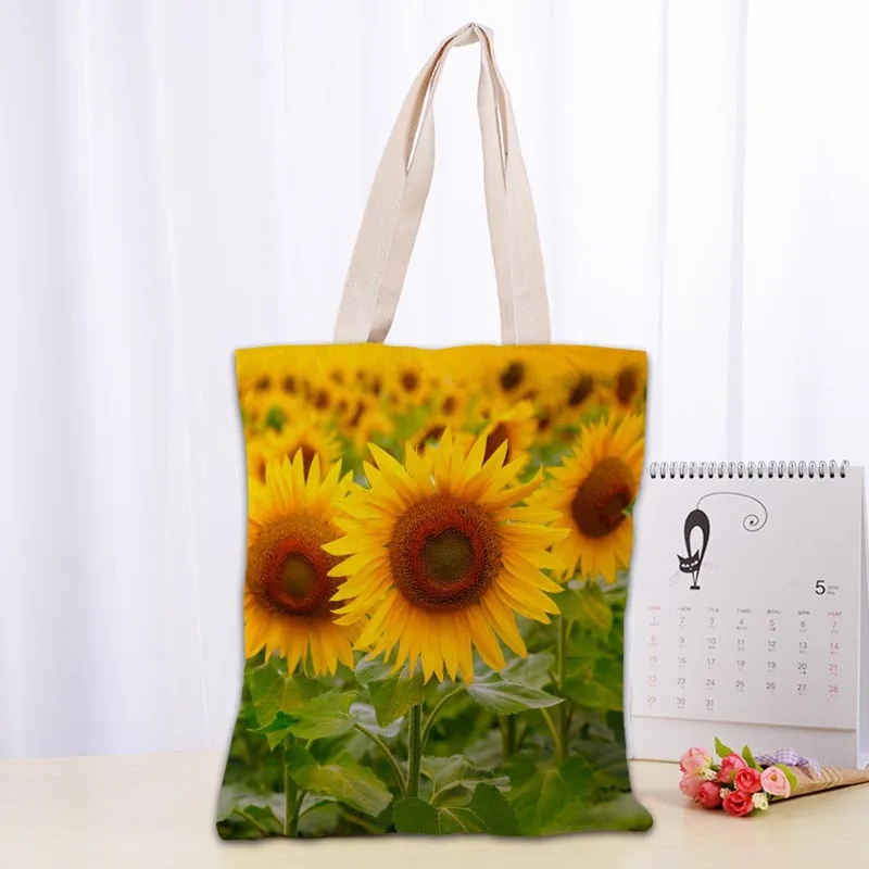 New Arrival Sunflower Bag Foldable Shopping Bag Reusable Eco Large Unisex Canvas Fabric Shoulder Bag Tote 0918