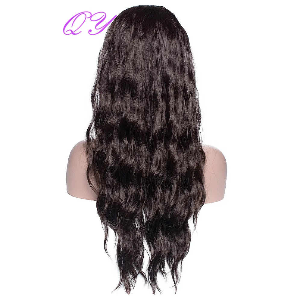 QY Hair Long Natural Wave Headband Wig Synthetic Wigs For Women Dark Brown Color Black Wrap Daily Ladies Wig