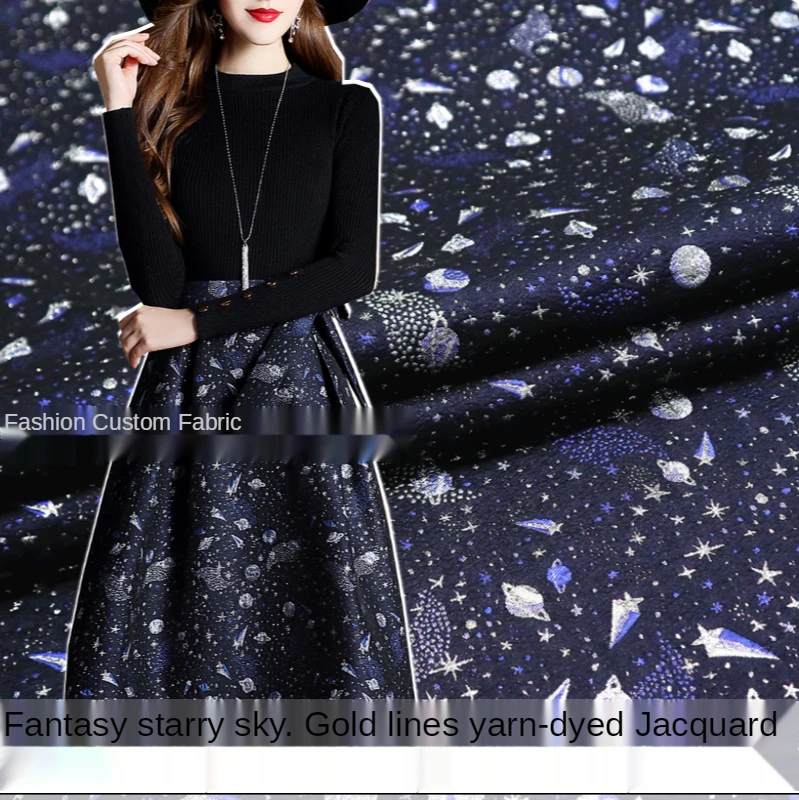 European and American Brand Starry Sky Bright Gold Three-Dimensional Yarn -Dyed Jacquard Suit Jacket Fashion Fabric Dress Cloth