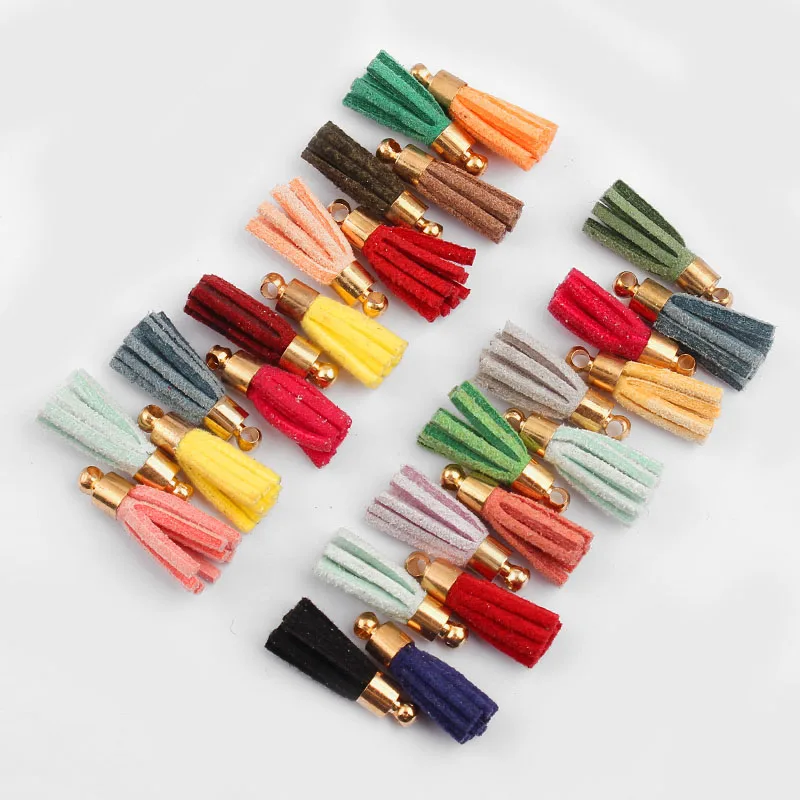 20pcs Mix Color Charms Mini Korean Suede Velet Tassel Gold Copper Cap Jewelry For DIY Keychain Bracelet Jewelry Making Finidings