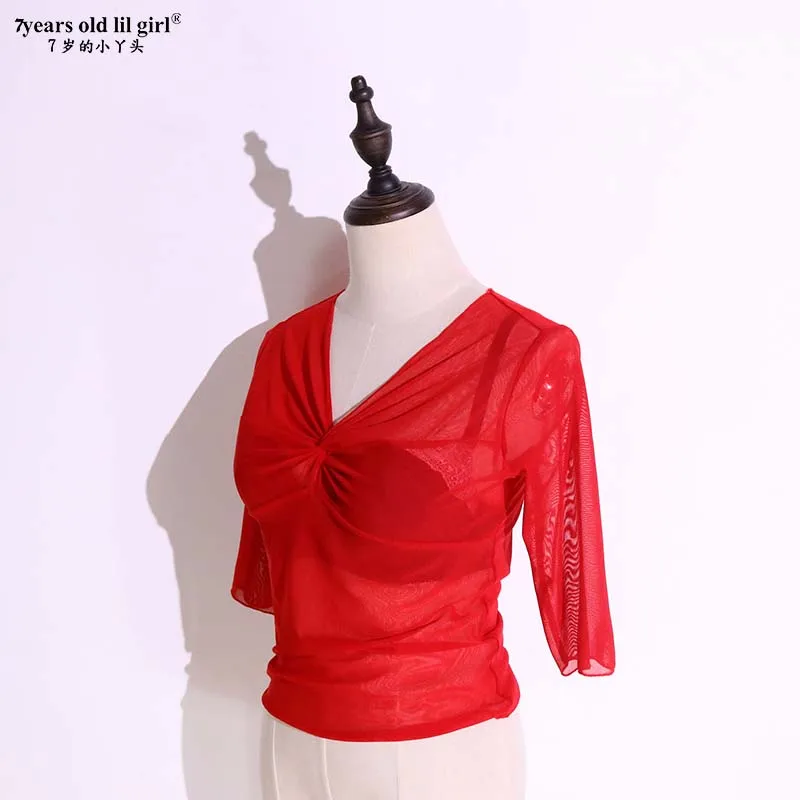 Classic Dance Brand Design Sexy Taiwan Water Yarn V-Neck Middle Sleeve Blouse CUN01-2