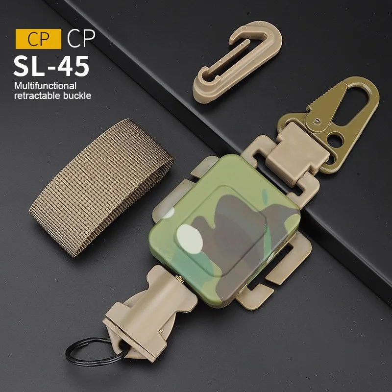 2 In 1 Outdoor Anti-theft Telescopic Buckle Tactical Small Pouch & Keychain Holder EDC Anti-lost Retractable Spring Rope