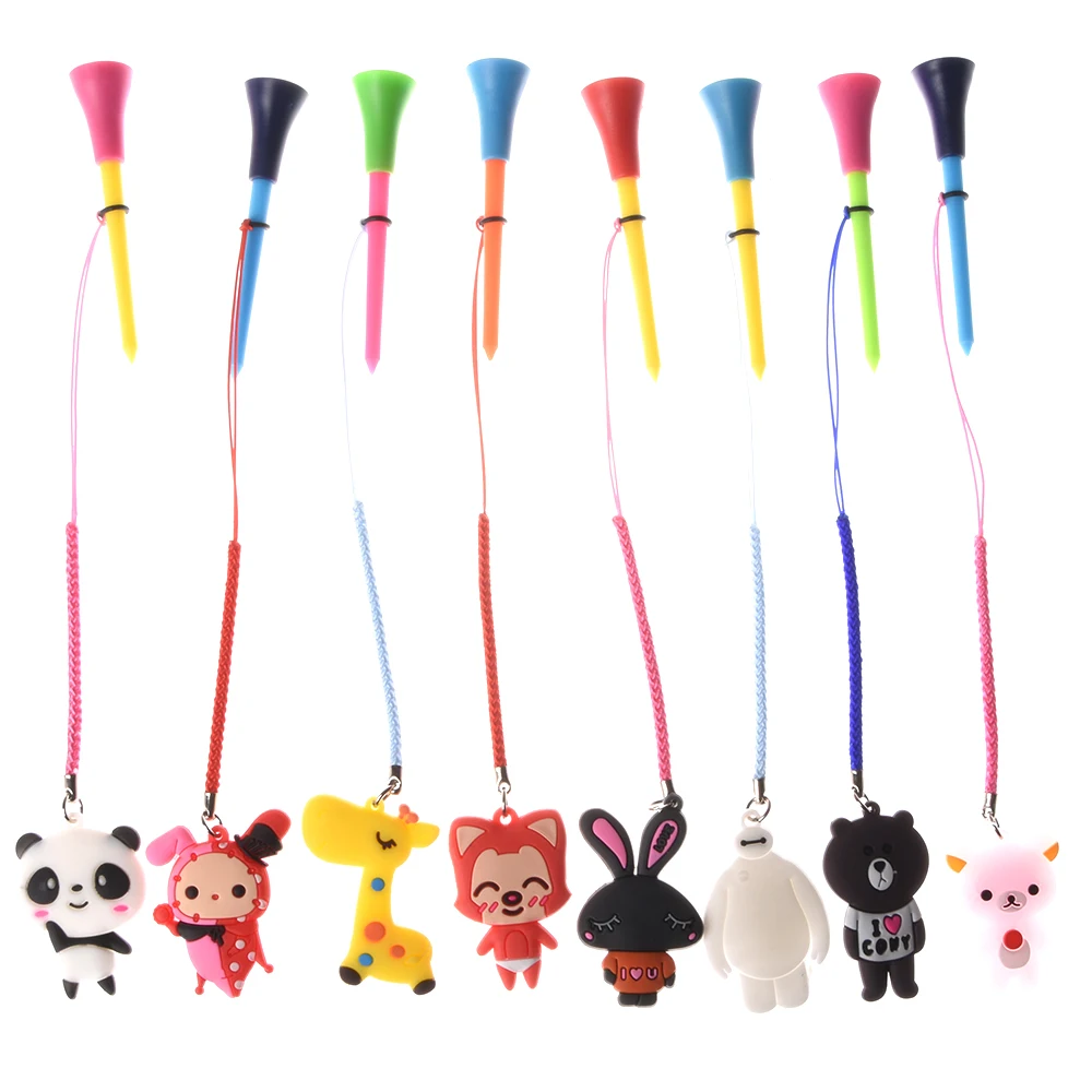 5Pc/bag Golf Rubber Tees With Handmade Rope Prevent loss Different Cartoon Pattern Golf Ball Holder And Braided Rope Golf Gift