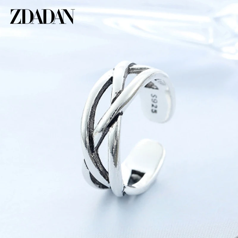 

ZDADAN 925 Sterling Silver Rings Women Couple Geometric Open Ring Jewelry