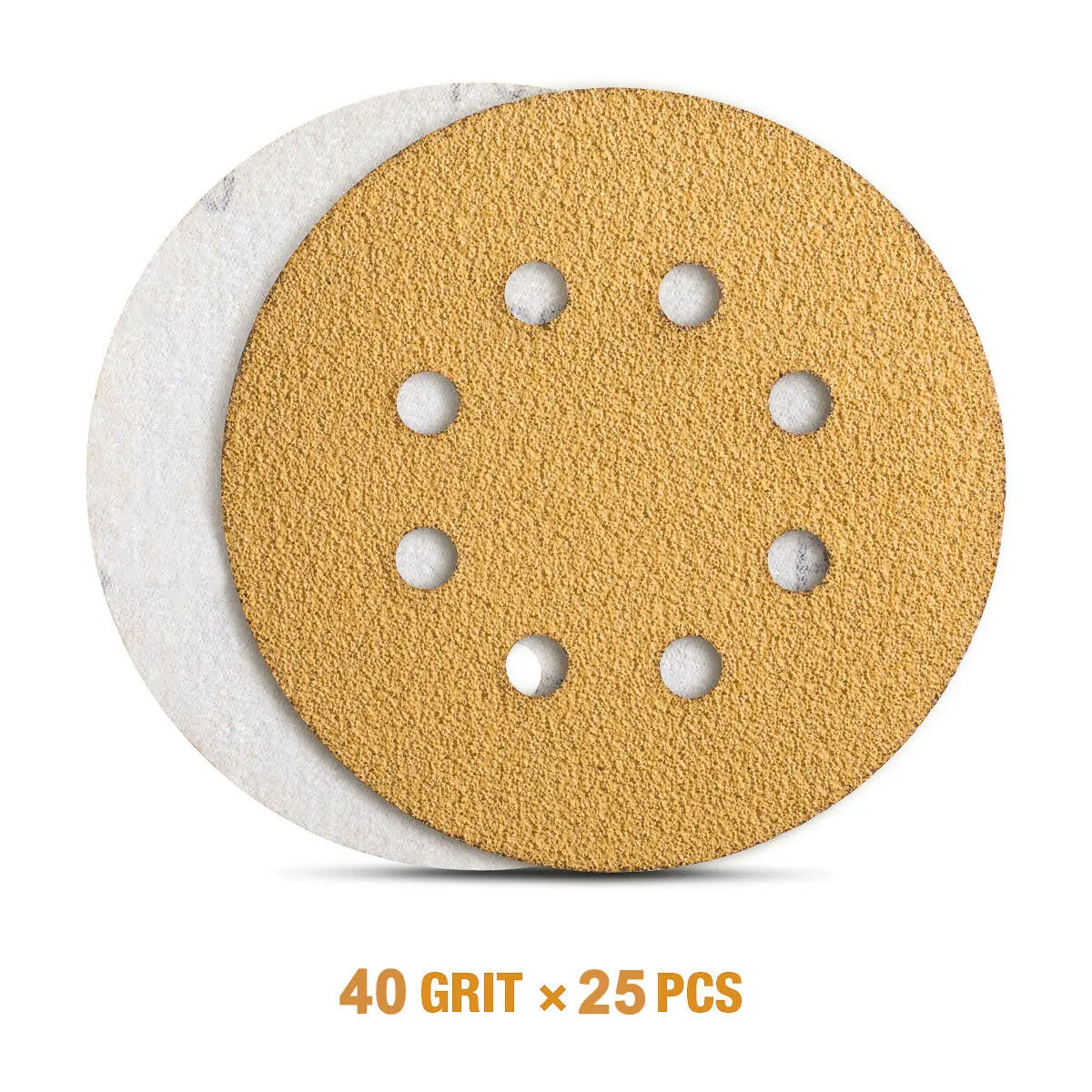 25PCS dischi abrasivi in oro da 5 pollici gancio e anello 8 fori 40 grana levigatrice carta vetrata