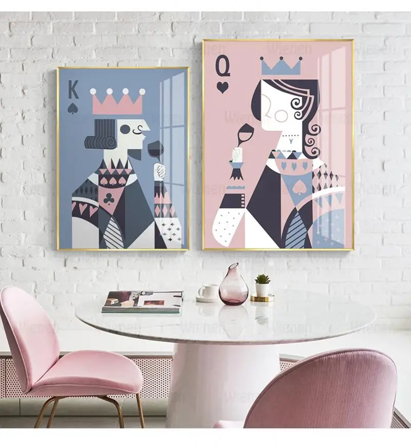 Game Poker King Queen Poster Couple Love Cheers Canvas Painting Prints Abstract Wall Art Decoration Picture for Interior