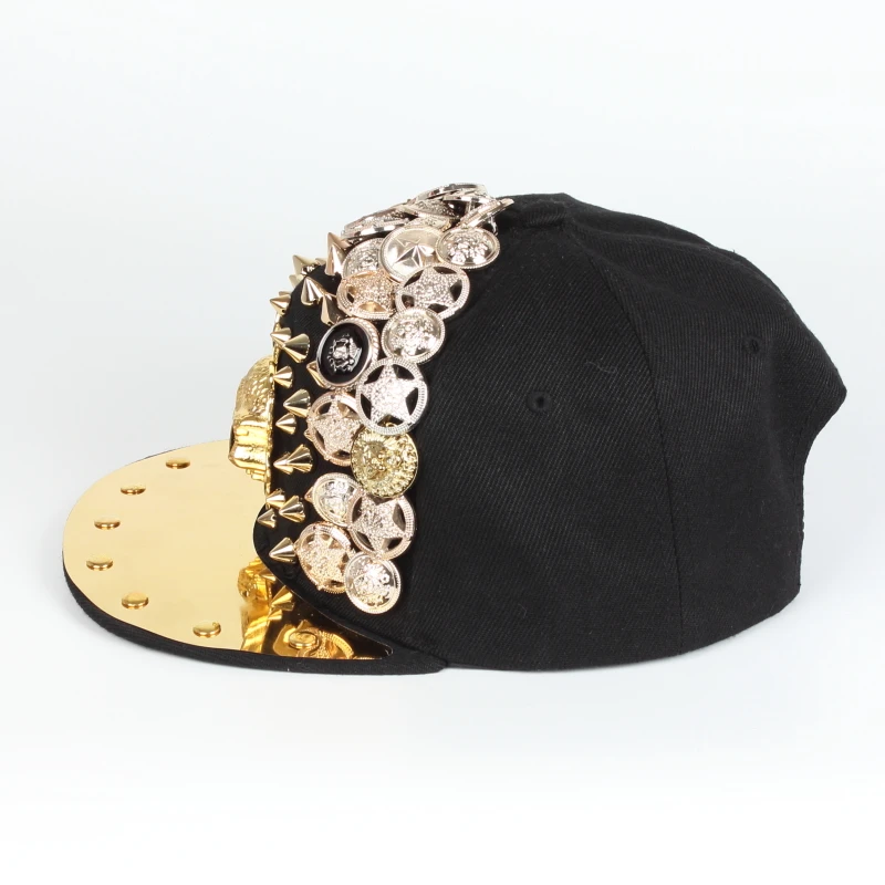 wholesale hot sale heavy metal rivet snapback hop hats colored flat brim Baseball caps