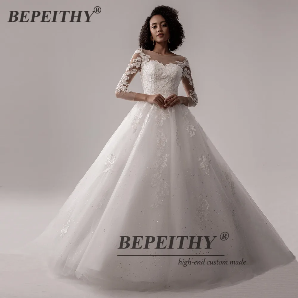 BEPEITHY-vestido De Novia De encaje para mujer, prenda De vestir De manga larga con cuello redondo, Estilo Vintage indio, tienda en línea, 2021