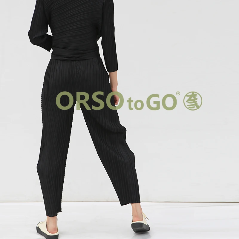 HOT SELLING fashion fold  striped mid waist solid  female Harem pants IN STOCK