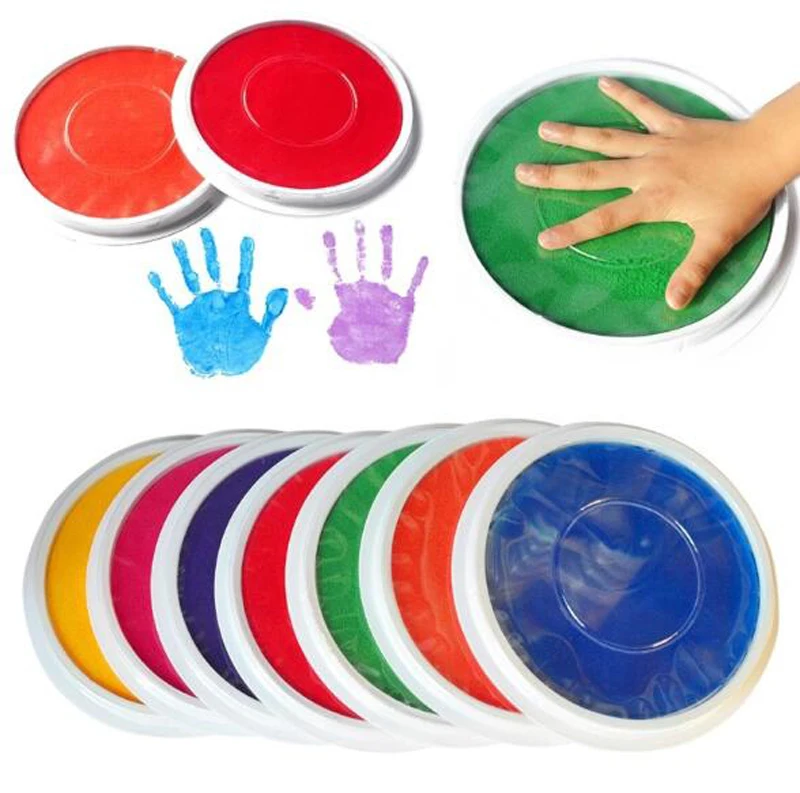 Free ship 7 Colors Asst.Washable Kids paints Finger Palm Paint Print Ink Pad Drawing Material For Kids School Kindergarden Art