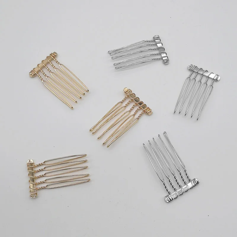 30pcs 2.0cm*3.7cm 5 teeth Silver Plain Metal Hair Combs For Kids Tiara Crown Hair accessories Bridal Veil comb