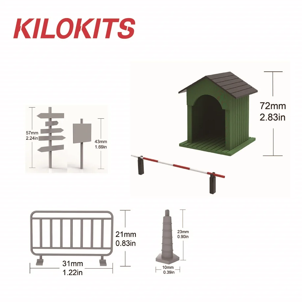 1/35 Scale Railroad Crossing Building Kits Road Signs Barriers Traffic Cones Easy DIY Hobby Craft