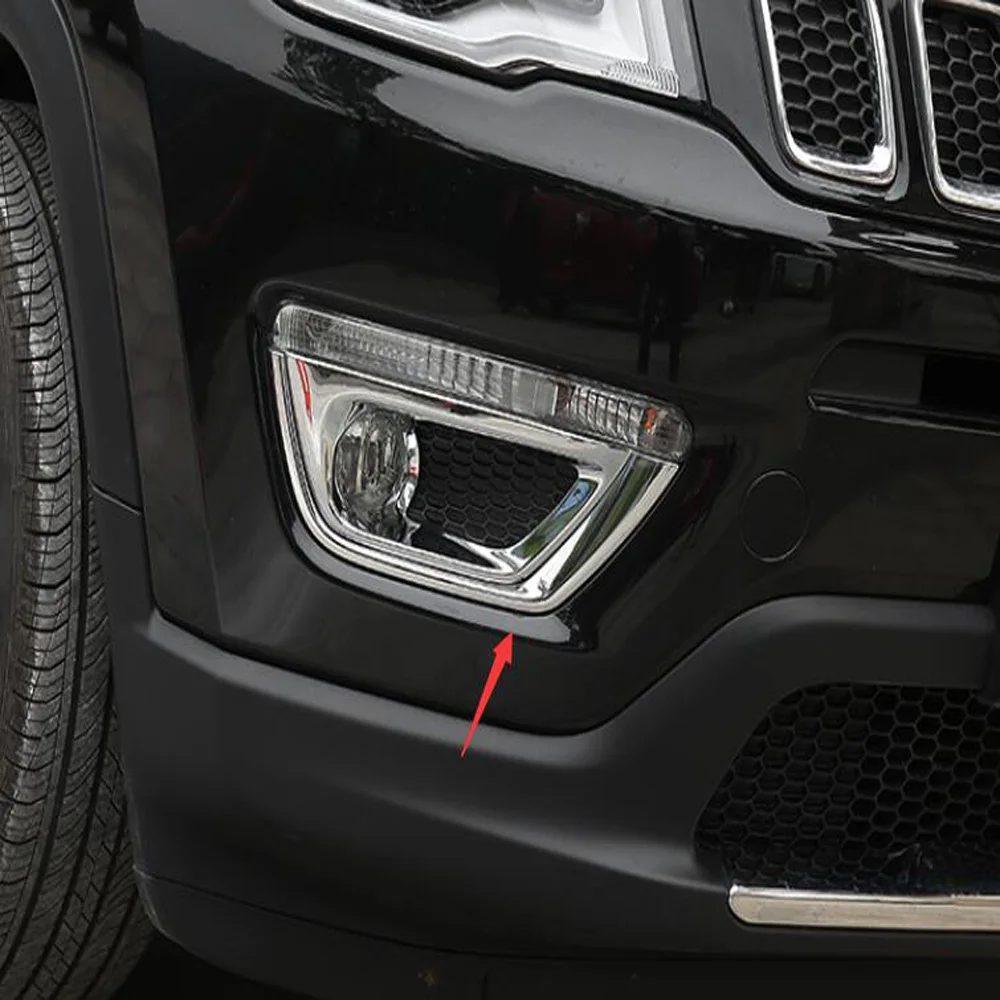 For Jeep Compass 2017 2018 2019 2020 ABS Chrome Plated Car Front Fog Light Strip Frame Cover Trim Grille Decoration Strips