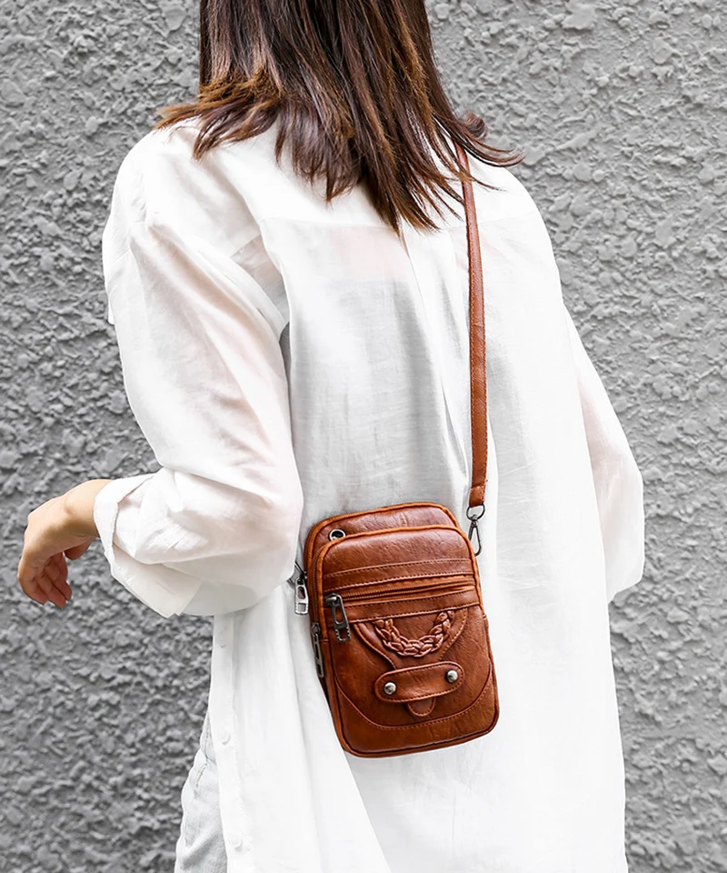 Vintage Pu Leder Umhängetaschen für Frauen kleine Cross body Telefon Geldbörse Handtasche Tasche weibliche Brieftaschen Tasche – Detail 8