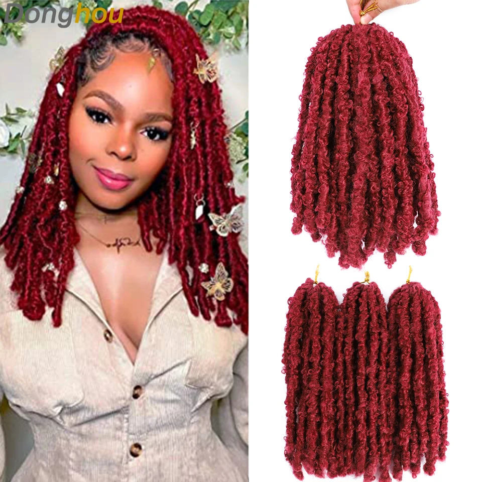 3Packs Bob Faux Locs 12'' Short Sweet Red Distressed Butterfly Locs Crochet Pre looped Soft Butterfly Locks Hair Naturel Crochet