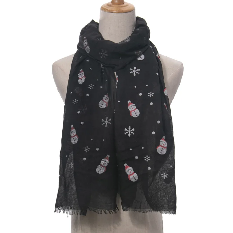 Fashion Christmas Snowman Print Woman Scarf Comfort Cotton Scarves 180-70cm A Long Scarf Wraps Shawl Outdoor Neckerchief