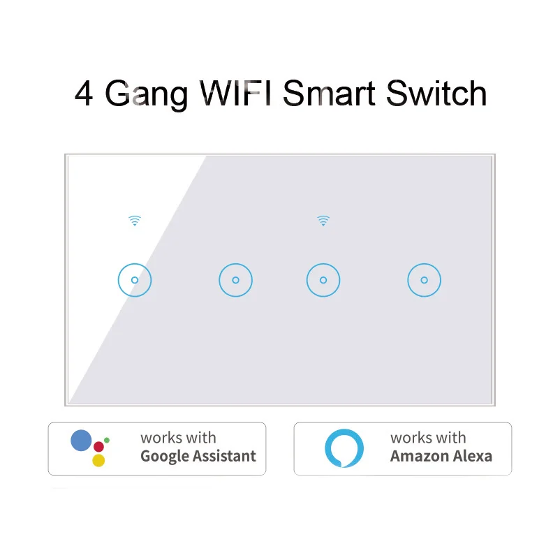 Tuya/Ewelink APP Smart Wifi Wall Touch Sensitive Switch,App Remote Control 4 Gang Wireless mart Switch,Works Google/Alexa