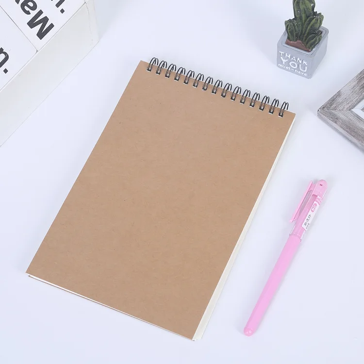 

12x18cm/14x21cm Spiral Notebook 50 Sheets Khaki Cover Sketchbook Inner Blank White Paper Notepad Painting Drawing Notebook