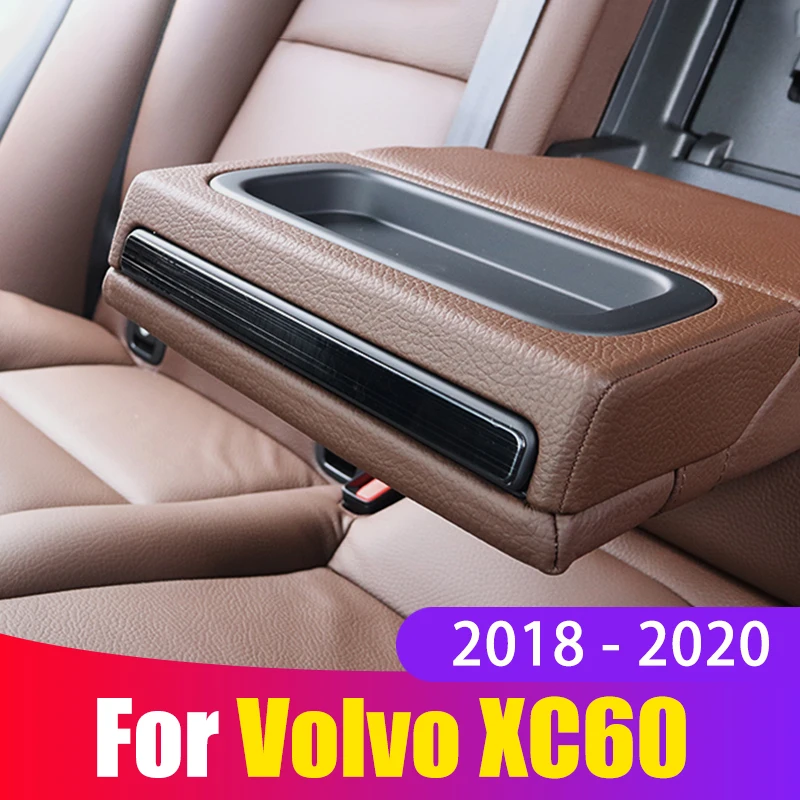 For Volvo XC60 2018 2019 2020 Stainless Steel Interior Mouldings Rear Seat Armrest Water Cup Holder Panel Trim Cover Accessories