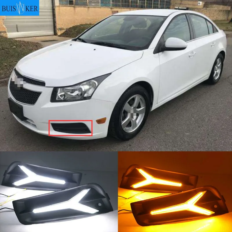 

2PCS For chevrolet cruze 2009 2010 2011 2012 2013 2014 DRL Daytime Running Light fog lamp cover with yellow turn signal