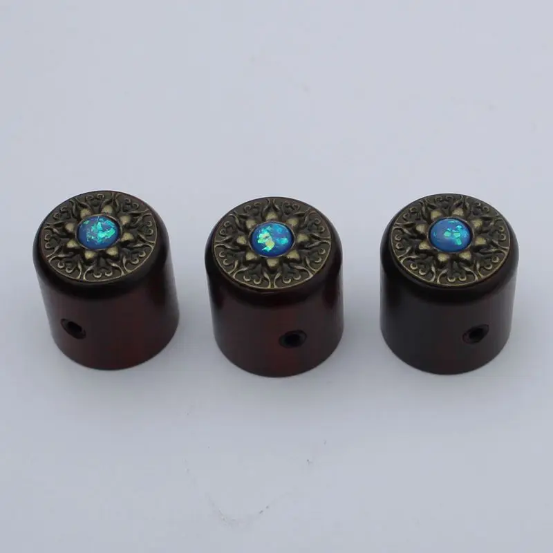 3 Pcs GUYKER Red sandalwood/Ebony Potentiometer Knob Retro pattern surface Inner Diameter 6MM for Guitar Bass Accessories WK002