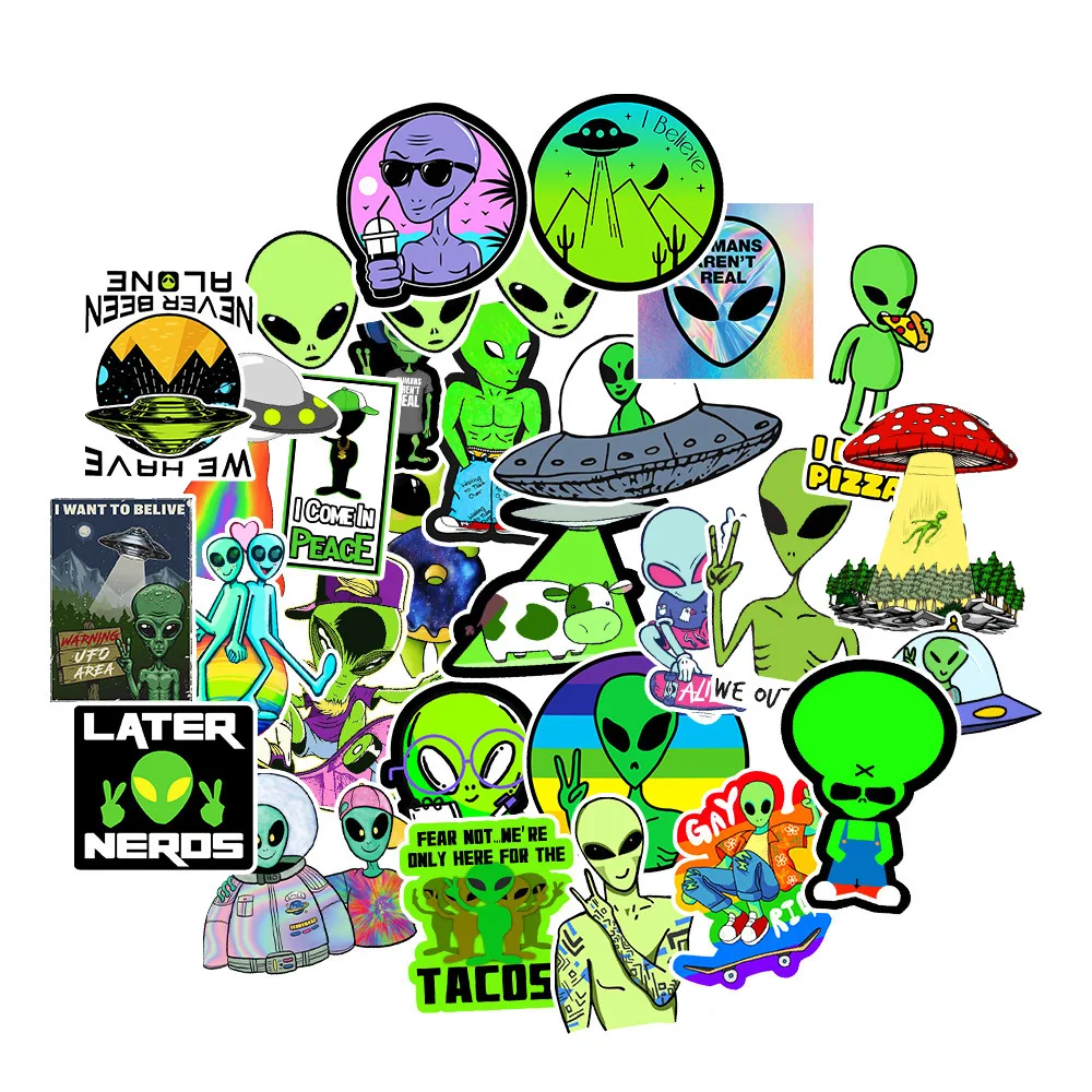 10/30/50PCS Alien UFO Anime Stickers Laptop Guitar Luggage Fridge Phone Bike Waterproof Graffiti Sticker Decal Kid Classic Toys