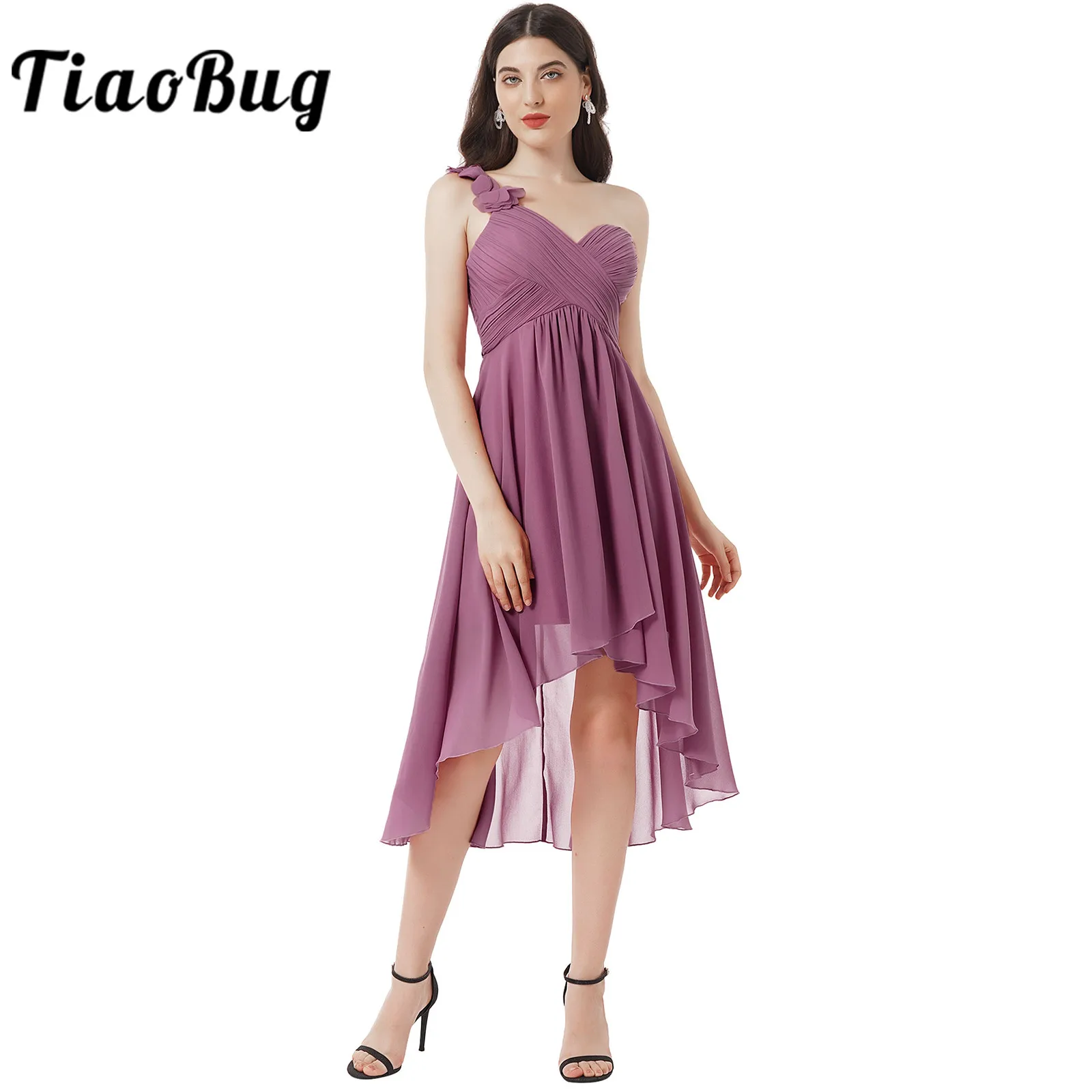 

Women's Dresses Elegant Chiffon One Shoulder Hi-Lo Party Dress for Wedding Evening Gown Cocktail Bridesmaid Dress Built-in Bra