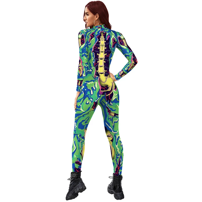 2022 Halloween New Cosplay Costume Horror Skull Jumpsuit for Ladies Scary Skeleton Tights Carnival Party Gothic Bodysuit