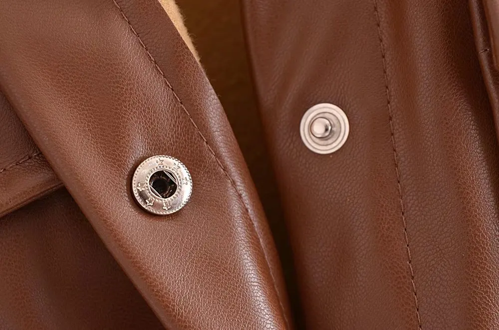 Motorcycle Women Leather Shirt Street Personality Brown Single Buttons Pu Shirt New Autumn Winter Casual Long Sleeve Tops Blouse