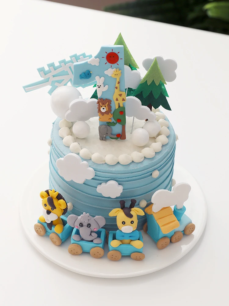 Animal Train 1 Cake Topper Kids 1st Birthday Party Decoration Boy Prince One Year Old First Birthday Cupcake Cake Toppers image 4