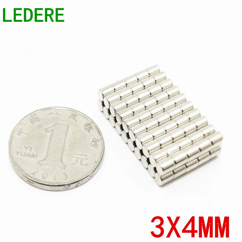 LEDERE 100/500/ 1000pcs 3x4 mm magnet 3mmx4mm high-strength rare earth permanent magnet 3*4 Super strong neymium magnets 3mm 4mm