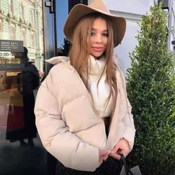 FORERUN-Chaqueta de plumas a la moda para mujer, abrigo corto de burbujas con cuello levantado, Casaco femenino de otoño e invierno