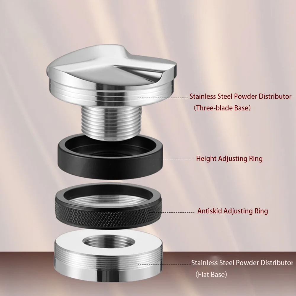 Pilon à café 2 en 1, 51/53/58mm, marteau à poudre à hauteur réglable, distributeur de café pour Portafilter à base plate et à trois lames