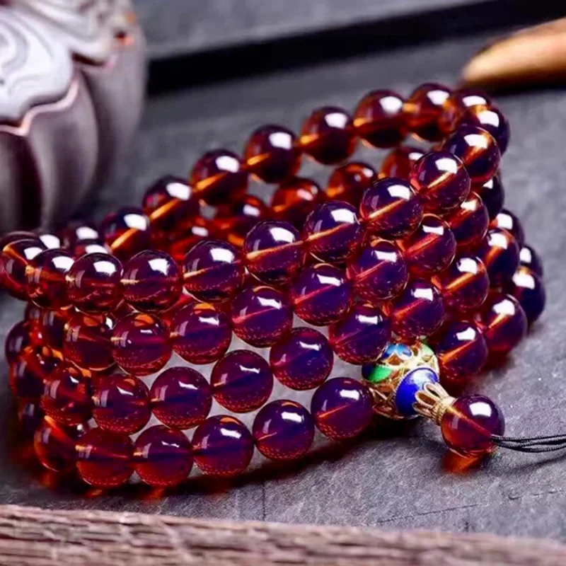 

Natural Dominica Lamper 108 Buddha Beads Bracelet Violet Honey Wax Amber Beads Bracelet for Men and Women String Bracelet