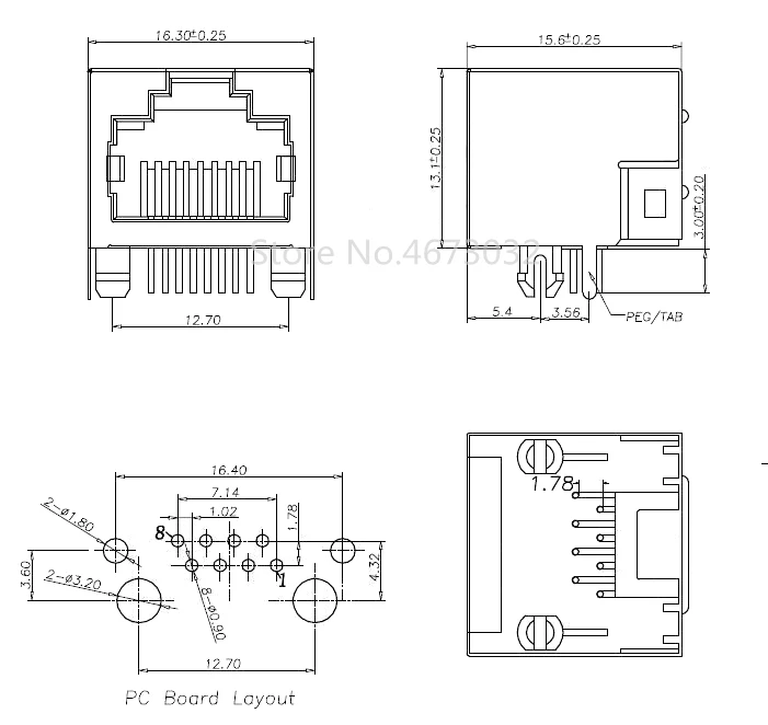 10PCS/LOT Per Lot RJ45 Metal 8 Pin Female PCB Right Angle Board Jack Connector 8P8C