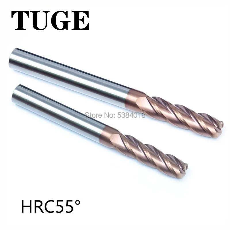 TUGE HRC55 4 Flute 6 8mm Tungsten Steel Milling Cutter Metal Alloy Carbide corner round End Mill For Metal Cutter Carbide Mills