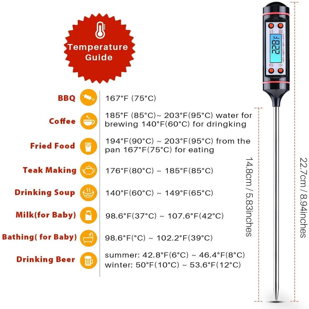 Kitchen Digital BBQ Food Thermometer Meat Cake Candy Fry Grill Dinning Household Cooking Thermometer Gauge Oven Thermometer Tool