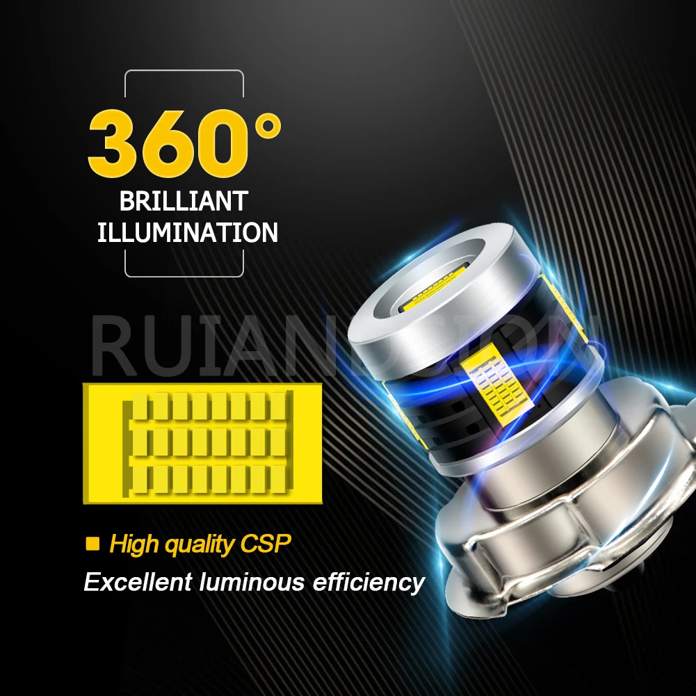 RUIANDSION Powerful 2Pcs P26S LED Bulb Motorcycle Moped Scooter Headlight 5CSP 10-30V 12V 24V 6000K 2000Lm High Power 18W Lamps