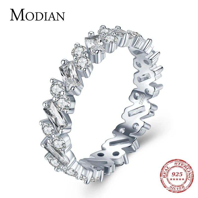 MODIAN 925 Sterling Silver Classic Luxury Simulated Diamond Eternity Bands Rings For Women Wedding Statement Band Fine Jewelry