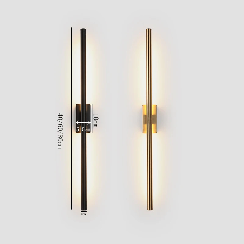 Metal tube LED wall lamps Modern living room Bedroom foyer washroom bathroom Black Brass Decor Wall sconce LED Mirror Light