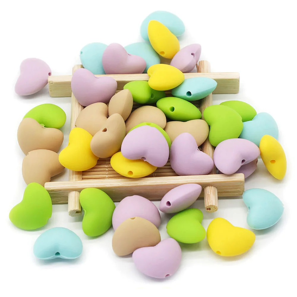 Cute-idea 20pcs Heart Baby Silicone teething beads Chew Toy Food Grade Silicone Nursing Teethers DIY Baby Necklace toys Accessor