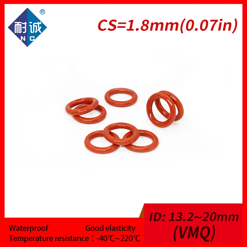 

5PCS/lot Silicone rubber oring Red VMQ CS 1.8mm ID13.2/14/15/16/17/18/19/20mm Gasket Silicone Oring waterproof Silica gel